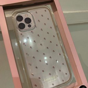 Kate Spade Protective Clear Pink Rhinestones Phone Case iPhone 12 + 12 Pro